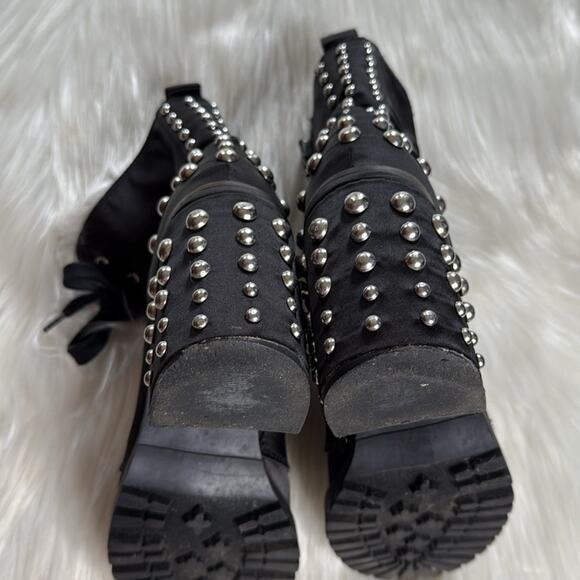 Laundry Black Satin Silver Studded Motto Boots - Picture 8 of 9